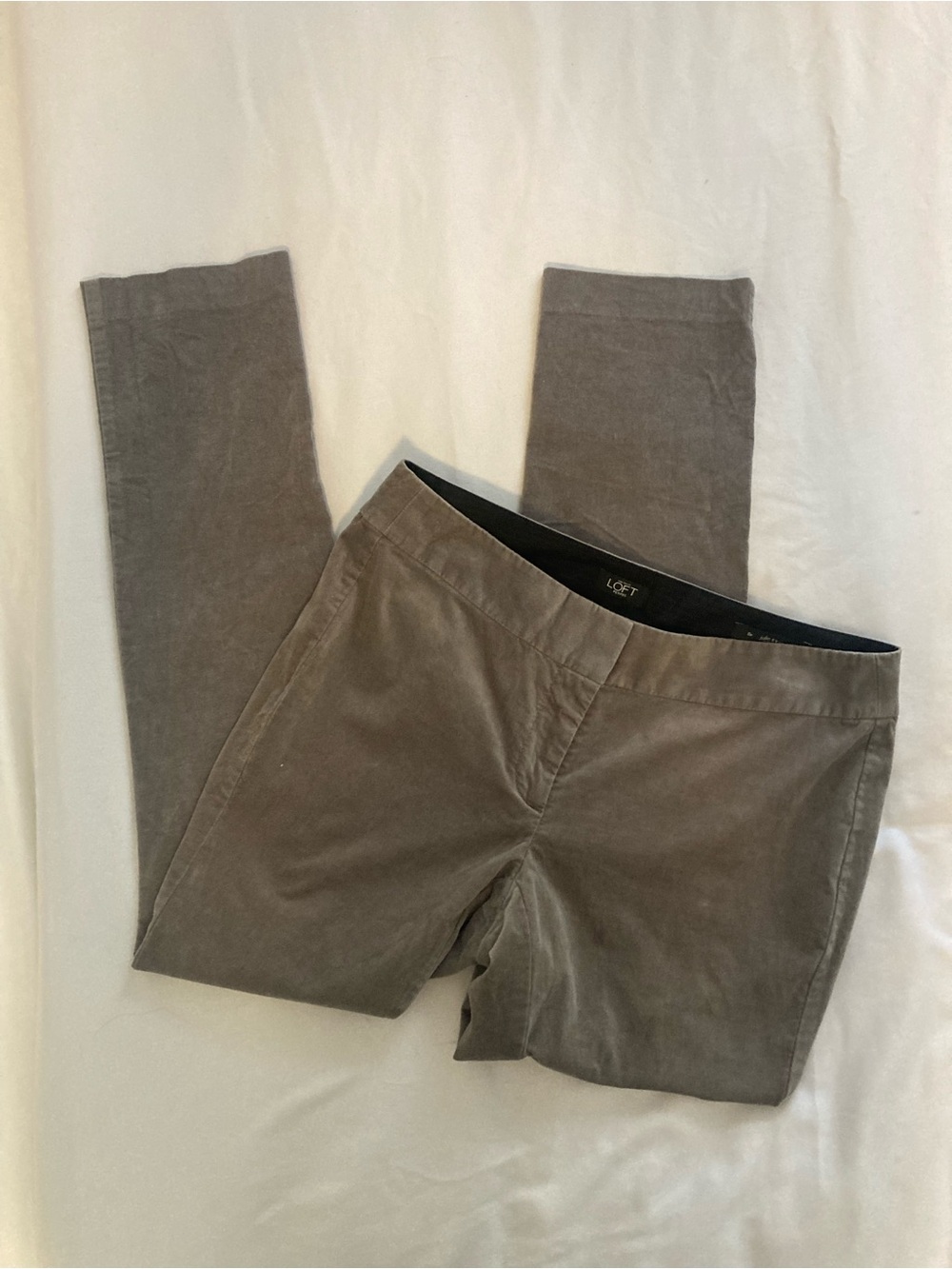LOFT velvet like Slim Straight Pants in Taupe/Grey
